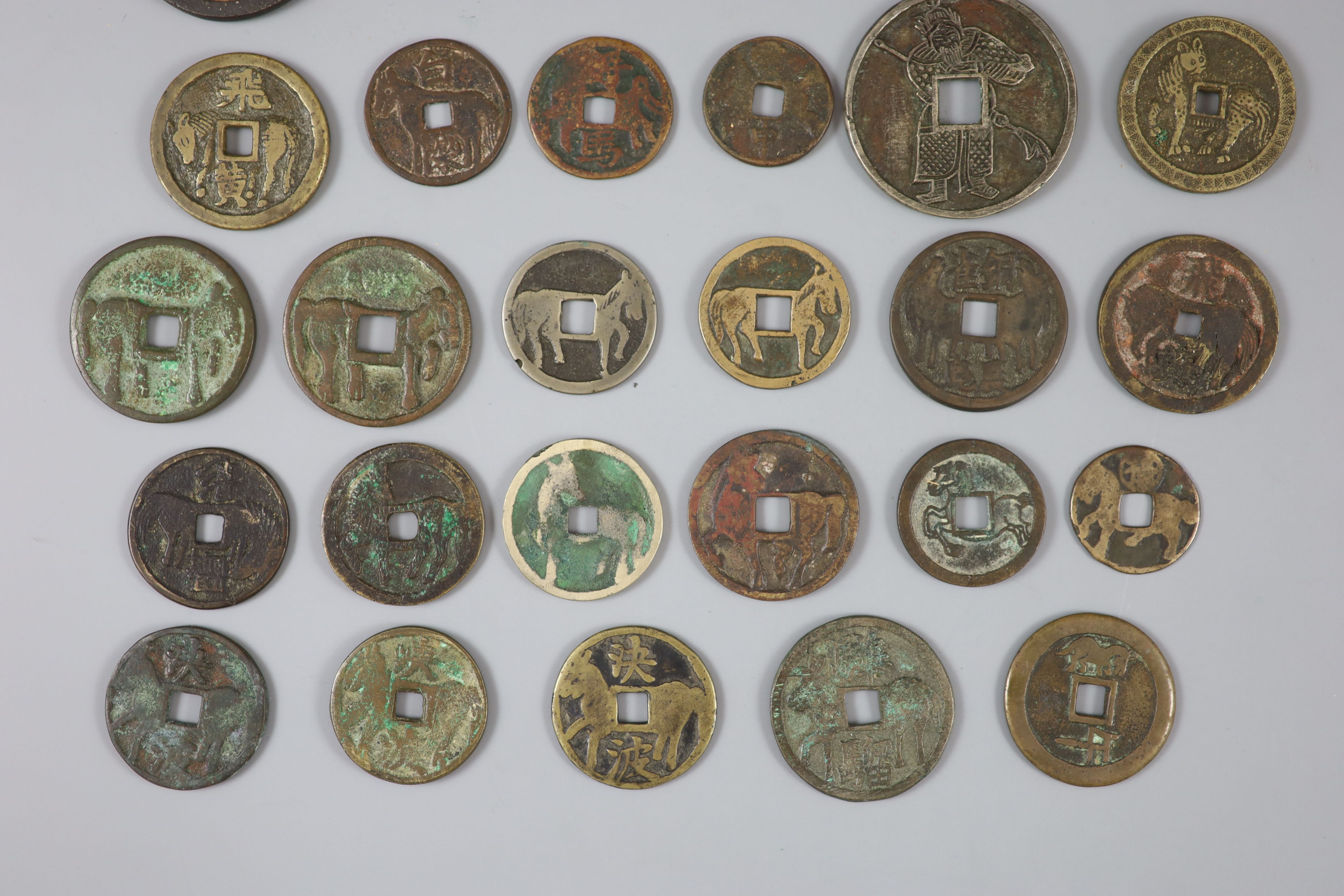 China, 19 bronze horse gaming charms, Qing dynasty - Republic period,